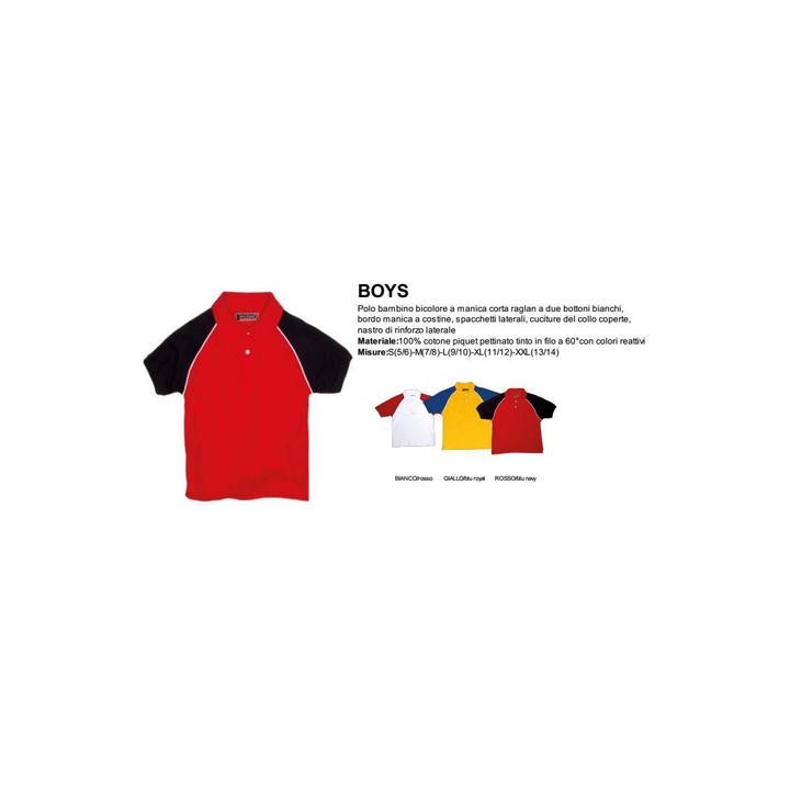 Polo BOYS bambino bicolore a manica corta raglan a due bottoni bianchi