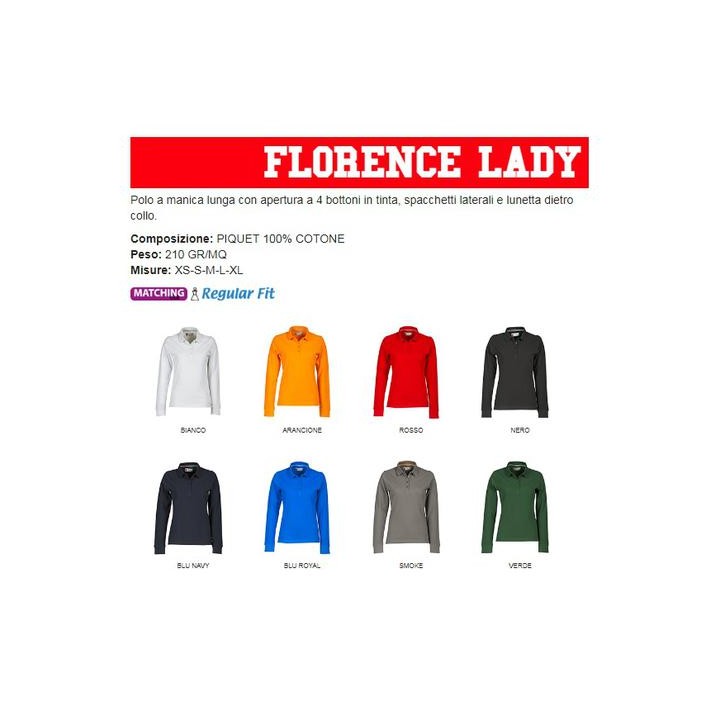 Polo FLORENCE LADY sfiancata da donna manica lunga con 4 bottoni in tinta effetto perlato