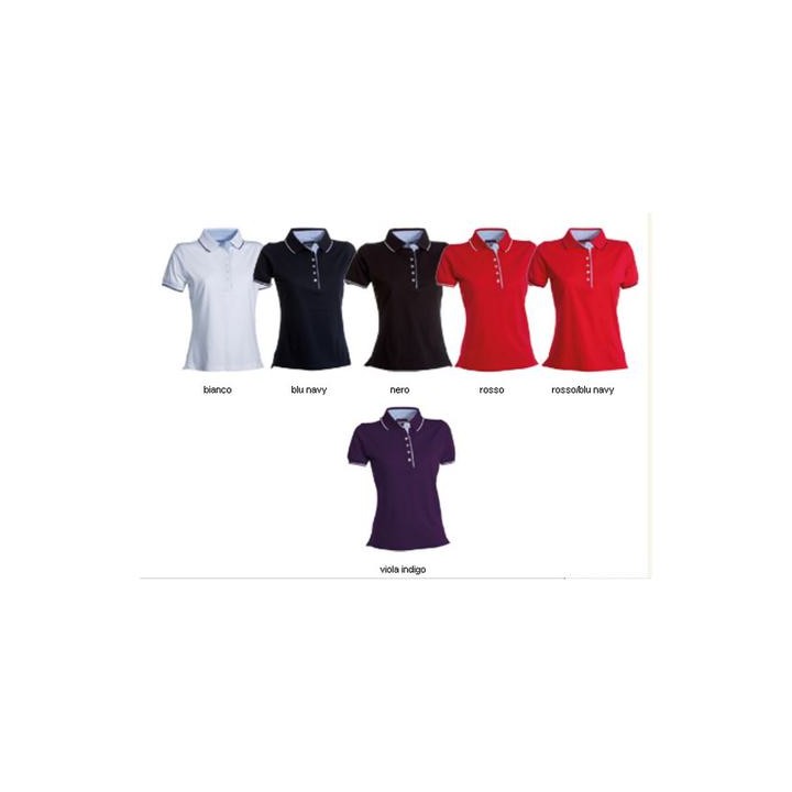 Polo LEEDS donna sfiancata a manica corta a sei bottoni bianchi con interno collo