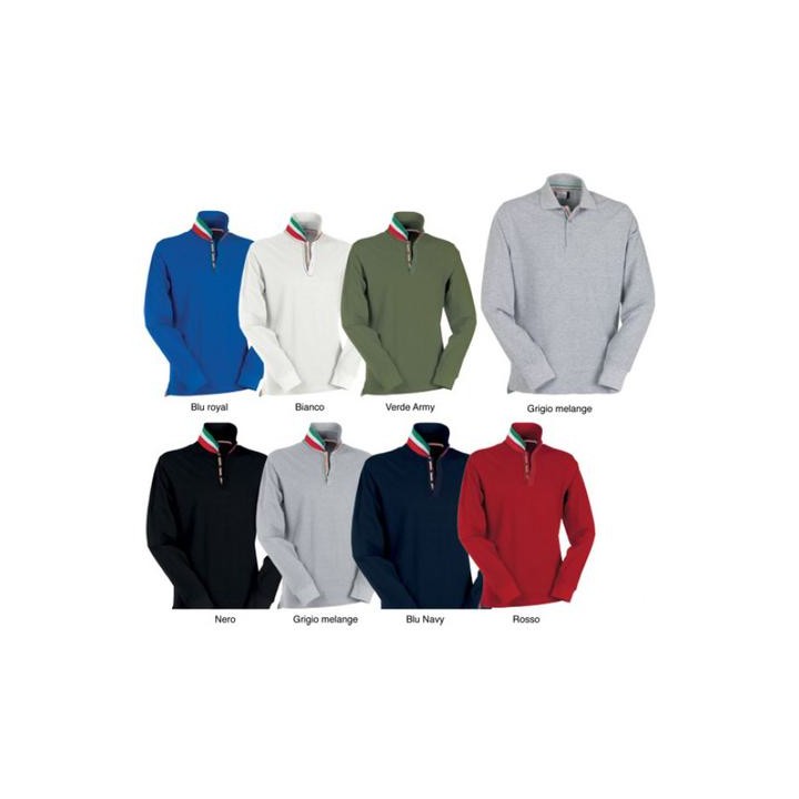 Polo LONG NATION uomo manica lunga a tre bottoni in tinta ad effetto perlato
