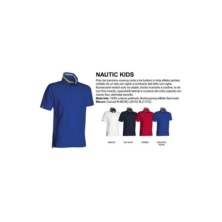 Polo NAUTIC KIDS da bambino manica corta a tre bottoni in tinta effetto perlato