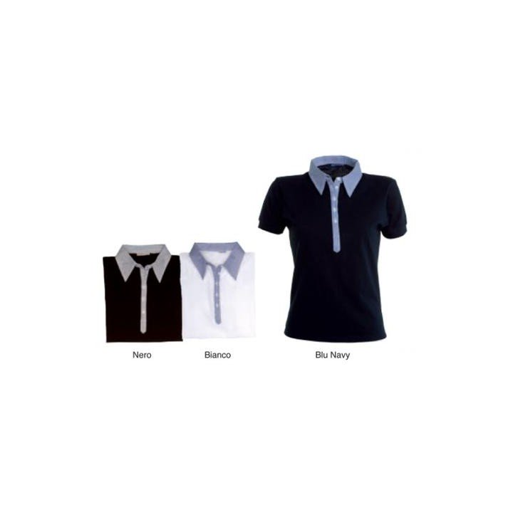Polo SPIRIT sfiancata da donna a manica corta con colletto e cannoncino a 5 bottoni a camicia finemente rigato bicolore