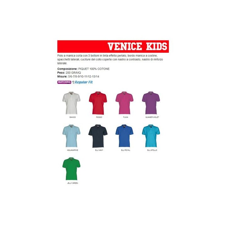 Polo VENICE KIDS bambino a manica corta con 3 bottoni in tinta effetto perlato