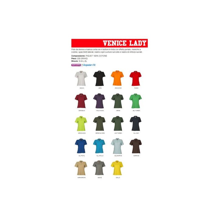 Polo VENICE LADY sfiancata da donna a manica corta con 4 bottoni in tinta effetto perlato