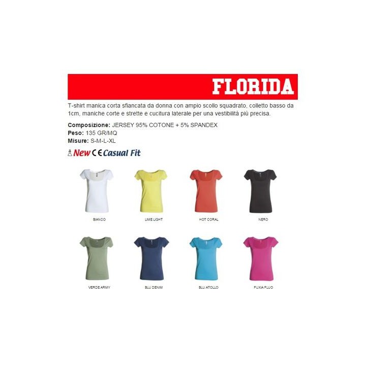 T-Shirt FLORIDA donna manica corta sfiancata e ampio collo squadrato
