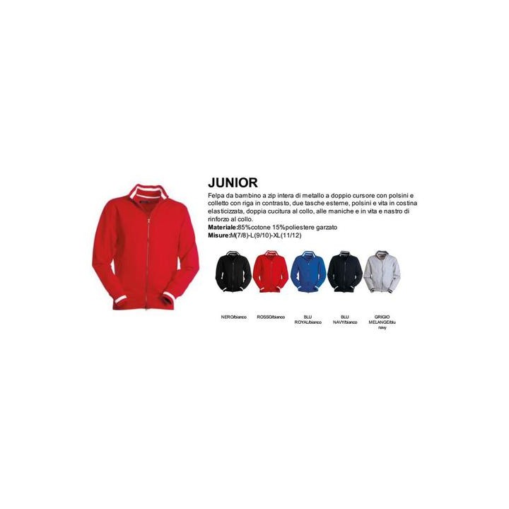 Felpa JUNIOR Full Zip da bambino 280 gr\mq