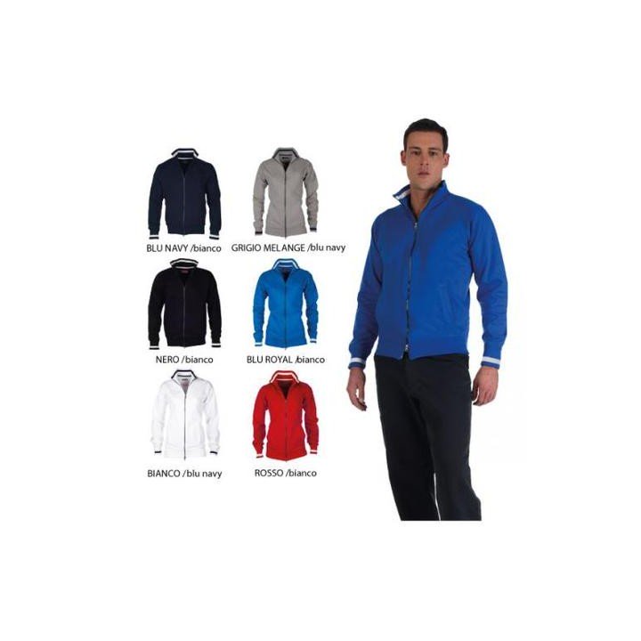 Felpa SYDNEY uomo, zip intera SBS in plastica in colore a contrasto