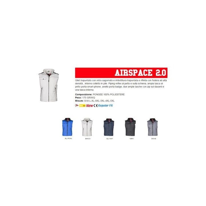 Gilet AIRSPACE 2.0 unisex, zip 8mm in plastica con cursore in metallo
