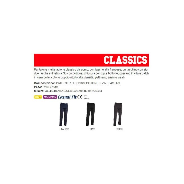 Pantalone CLASSICS multistagione classico da uomo