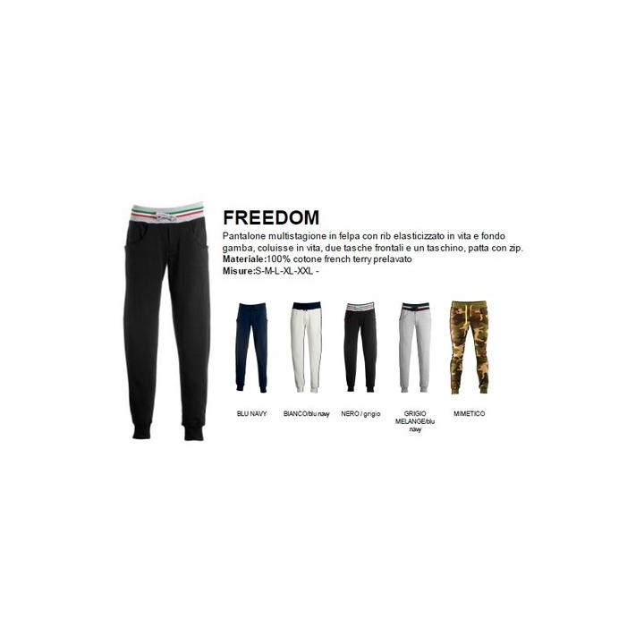 Pantalone FREEDOM uomo in felpa, rib elasticizzato in vita e a fondo gamba