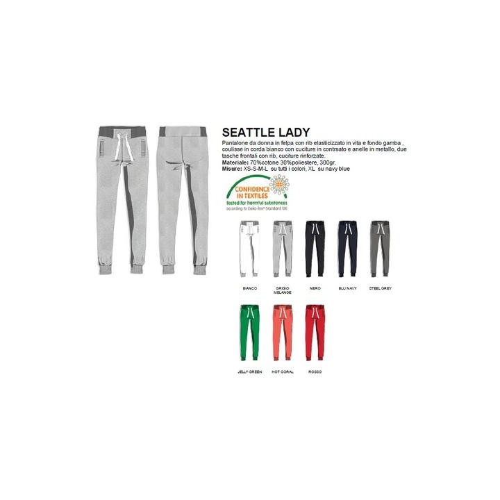 Pantalone SEATTLE LADY donna in felpa, rib elasticizzato in vita e a fondo gamba