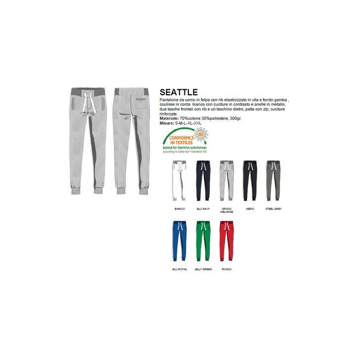 Pantalone SEATTLE uomo in felpa, rib elasticizzato in vita e a fondo gamba